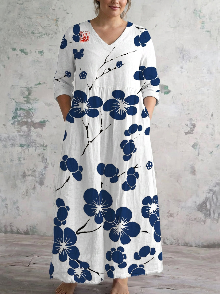 Vestido Largo Flor Índigo Aozora