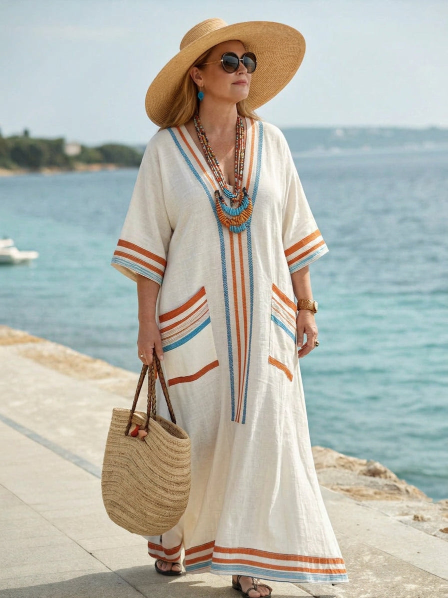 Aria | Vestido Maxi de Lino a Rayas Costero