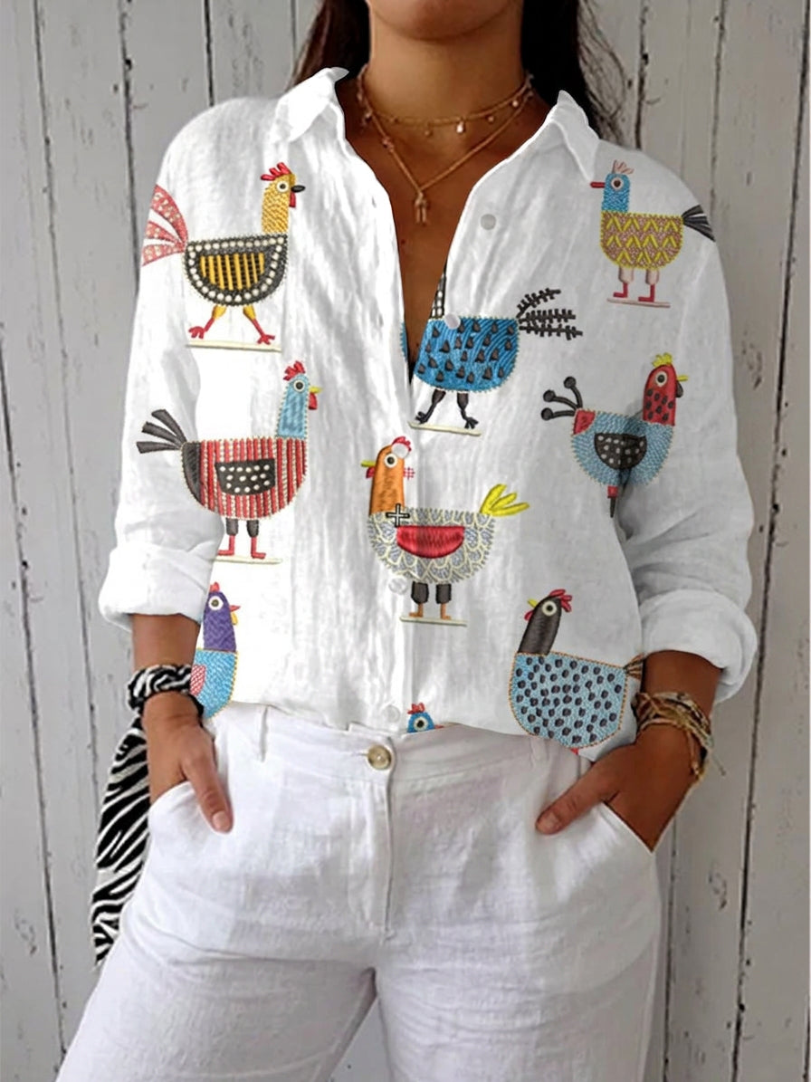 Prenda Helen – Playful Chicken Print Blouse
