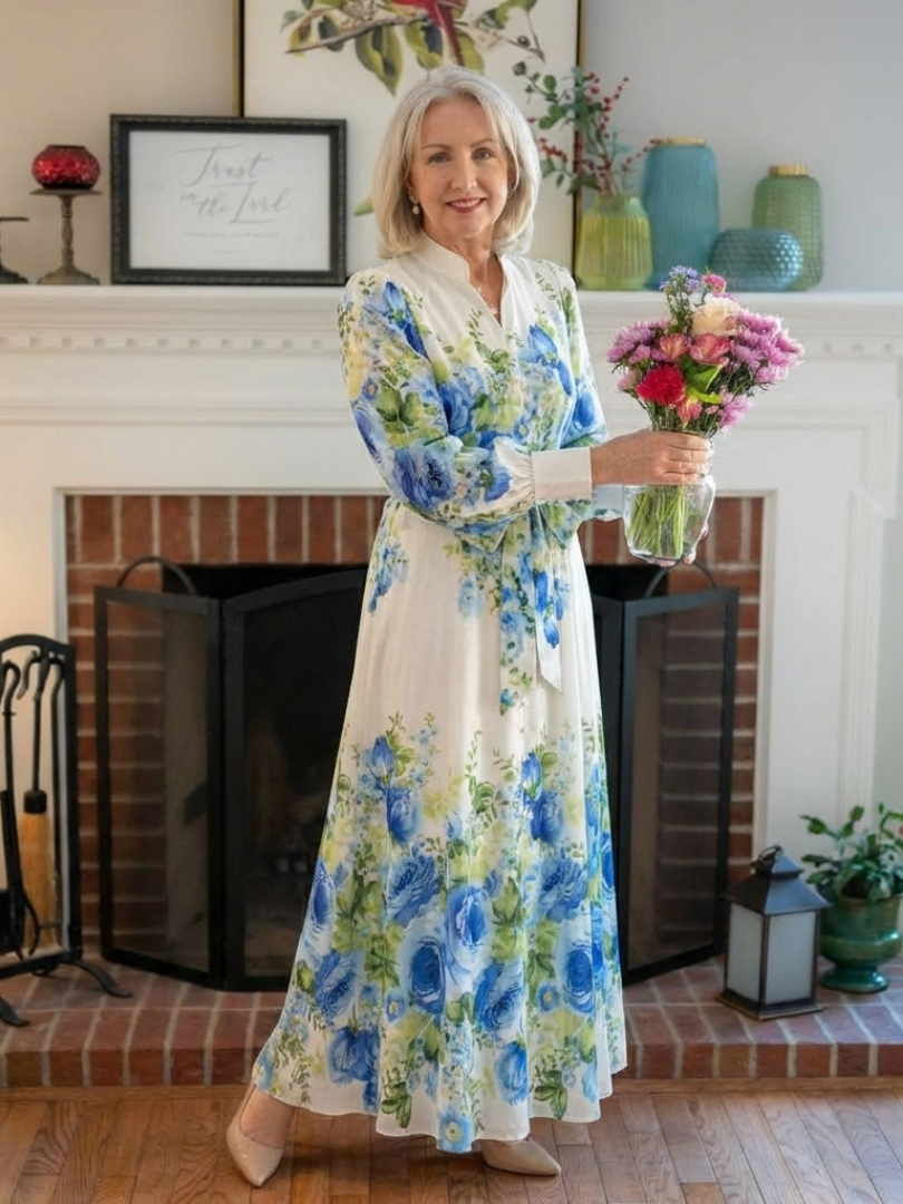 Harper | Vestido Maxi Floral con Botones y Manga Larga