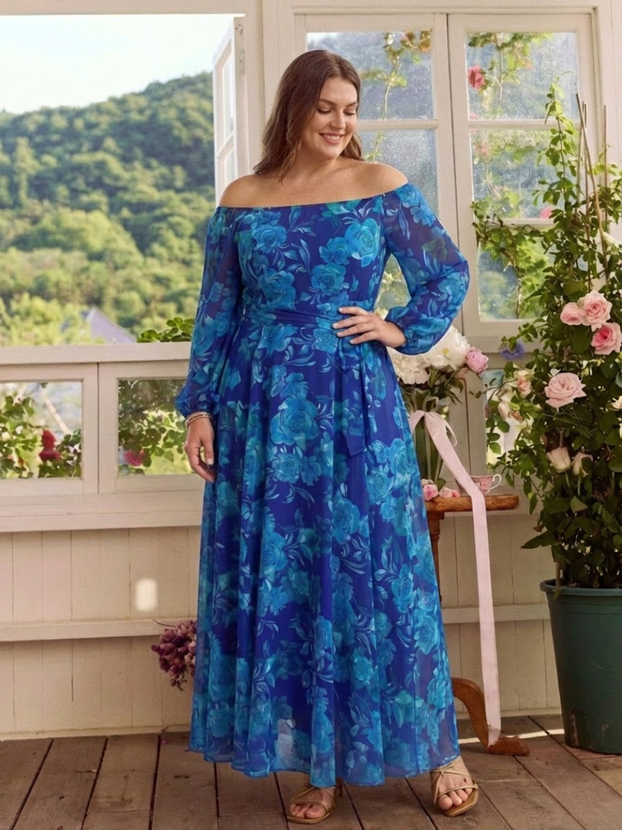 Aspen | Vestido Maxi Floral con Hombros al Aire