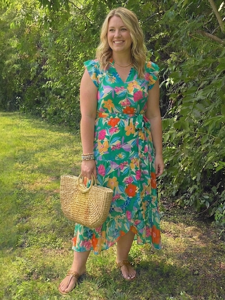 Lila | Vestido Midi Floral por Capas con Escote en V
