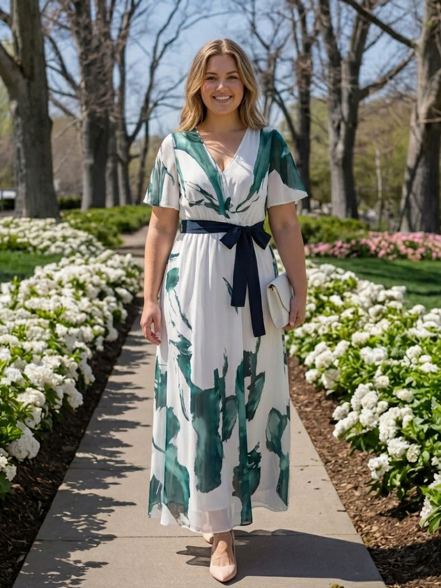 Madison | Vestido Maxi con Cinturón y Mangas Flutter