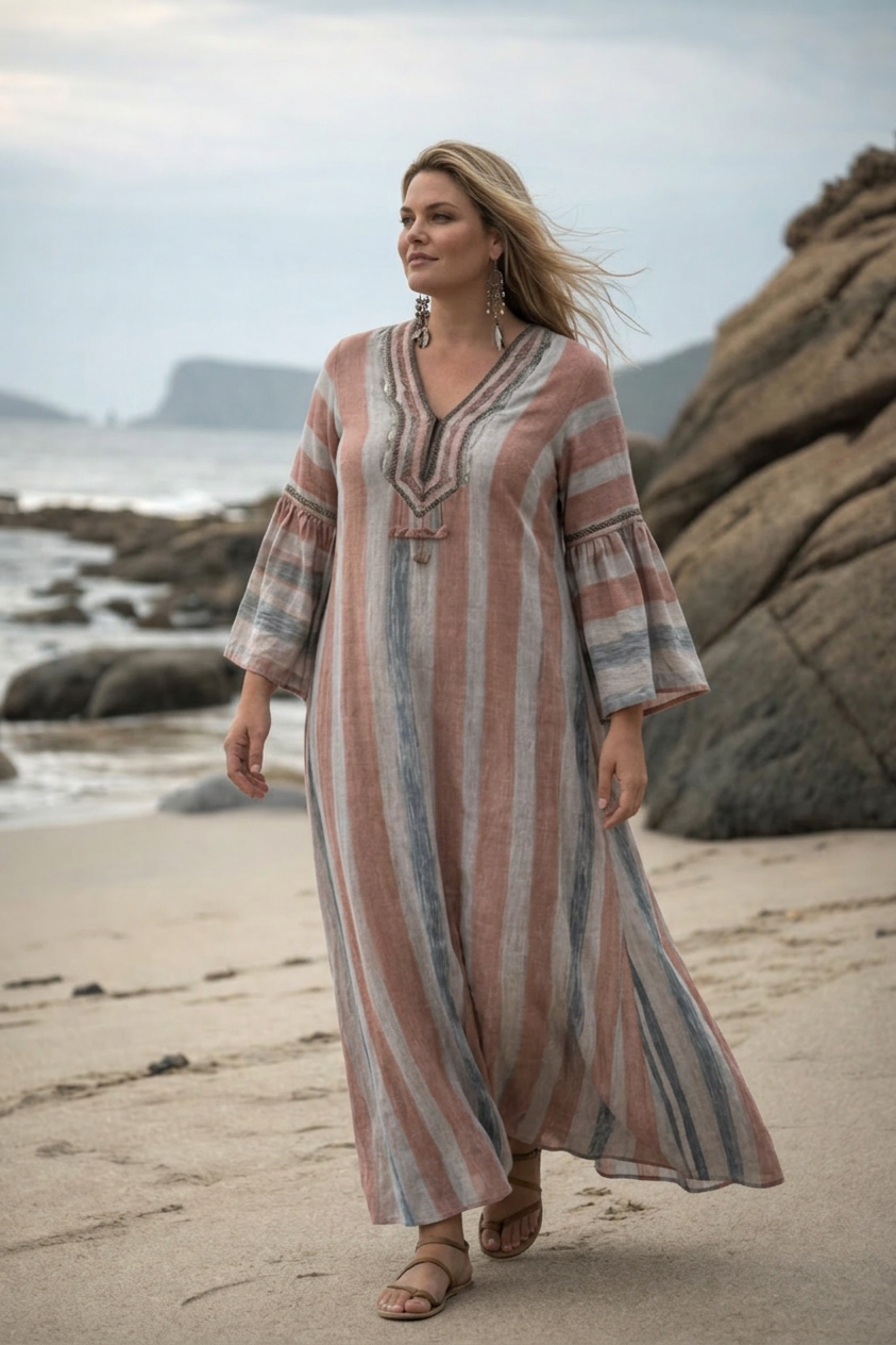 Liora | Vestido Maxi Boho a Rayas Costero