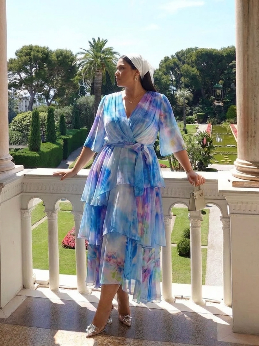 Calista | Vestido Maxi en Capas con Lazo en Cintura