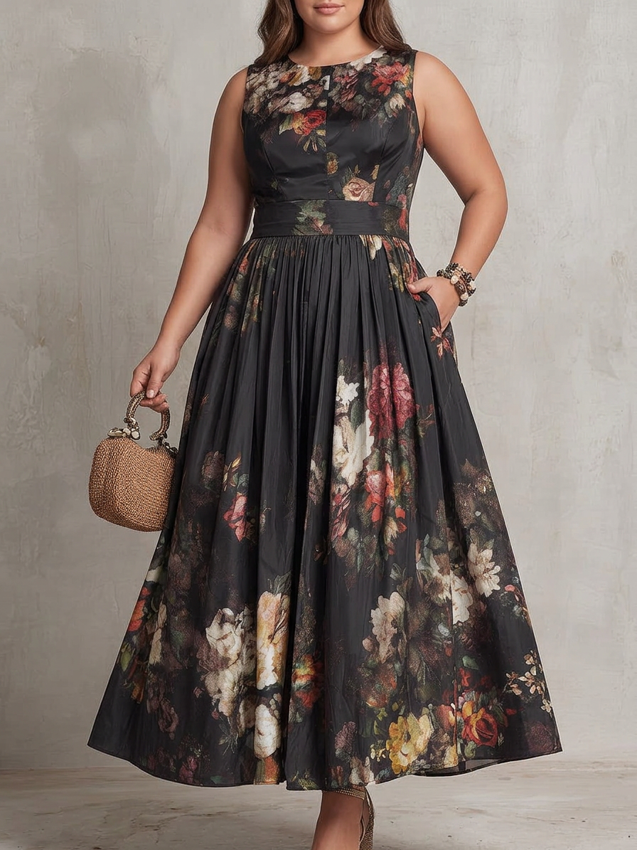 Vestido Midi Floral de Satén Patricia