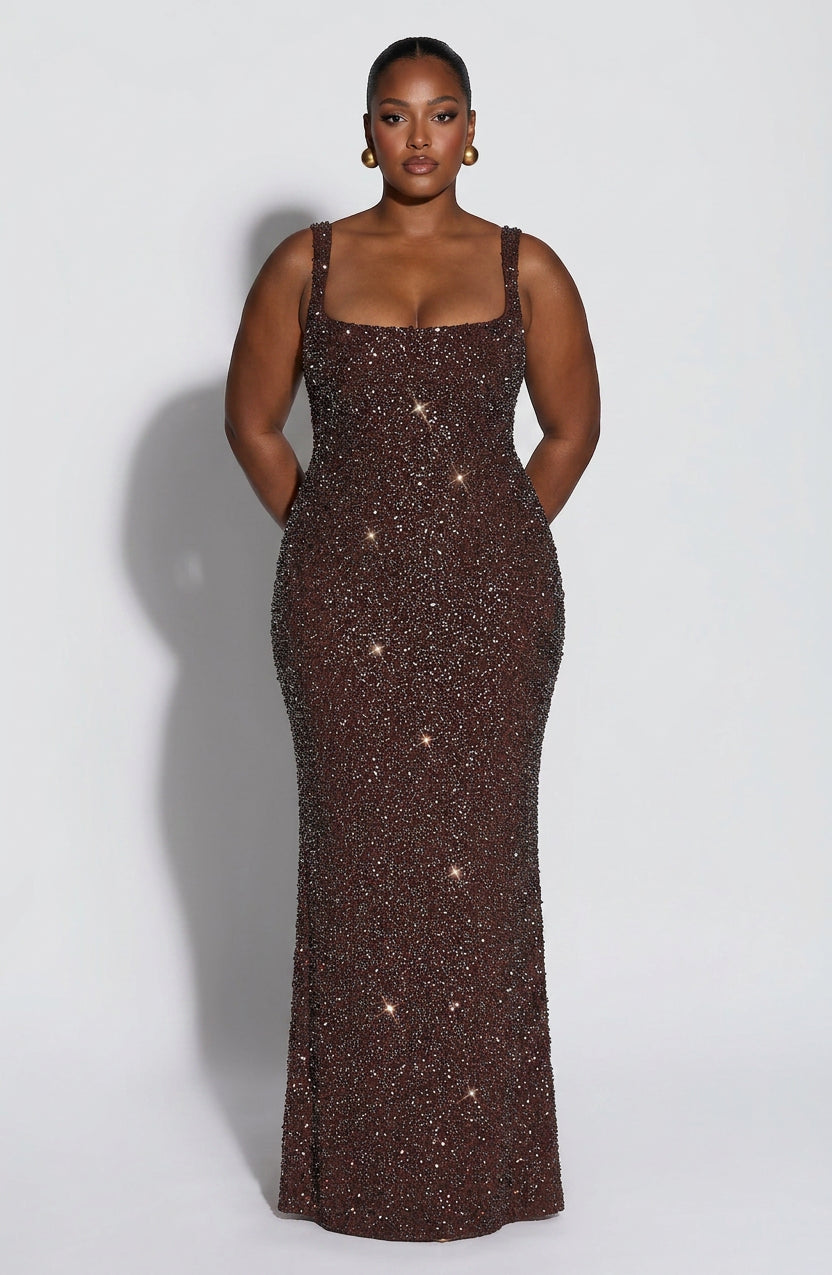 Vestido Largo Brillo Granate Calanthe
