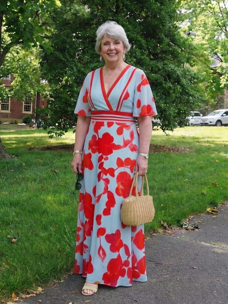 Corinne | V Neck Short Sleeve Floral Maxi Dress