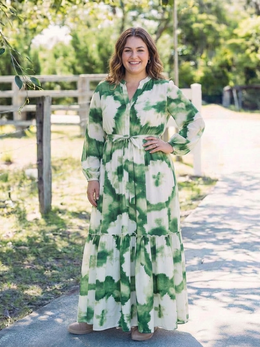 Sabine | Vestido Maxi por Capas con Nudo y Manga Larga