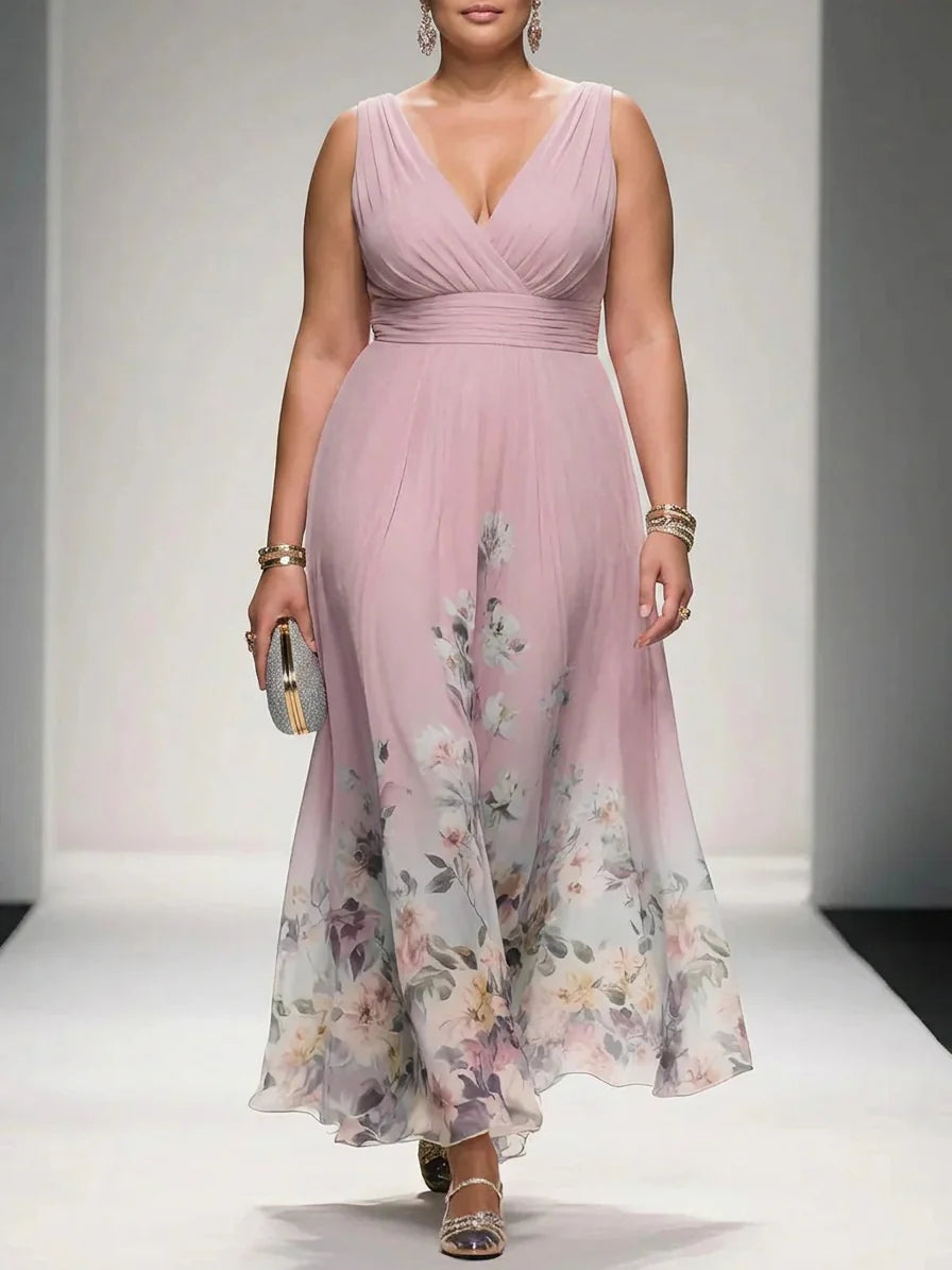 Vestido Largo Floral de Gasa Rose