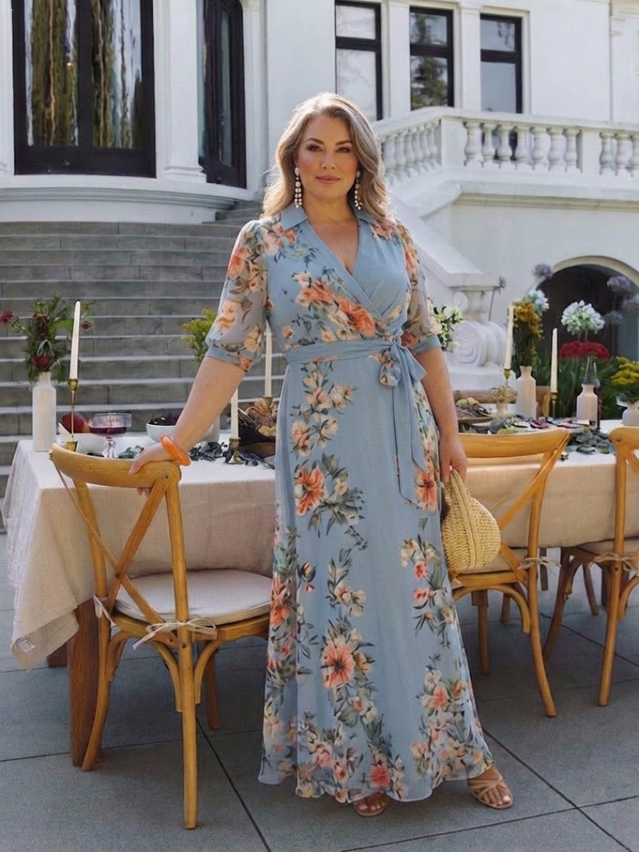 Elowen | Vestido Maxi Floral Cruzado con Escote en V