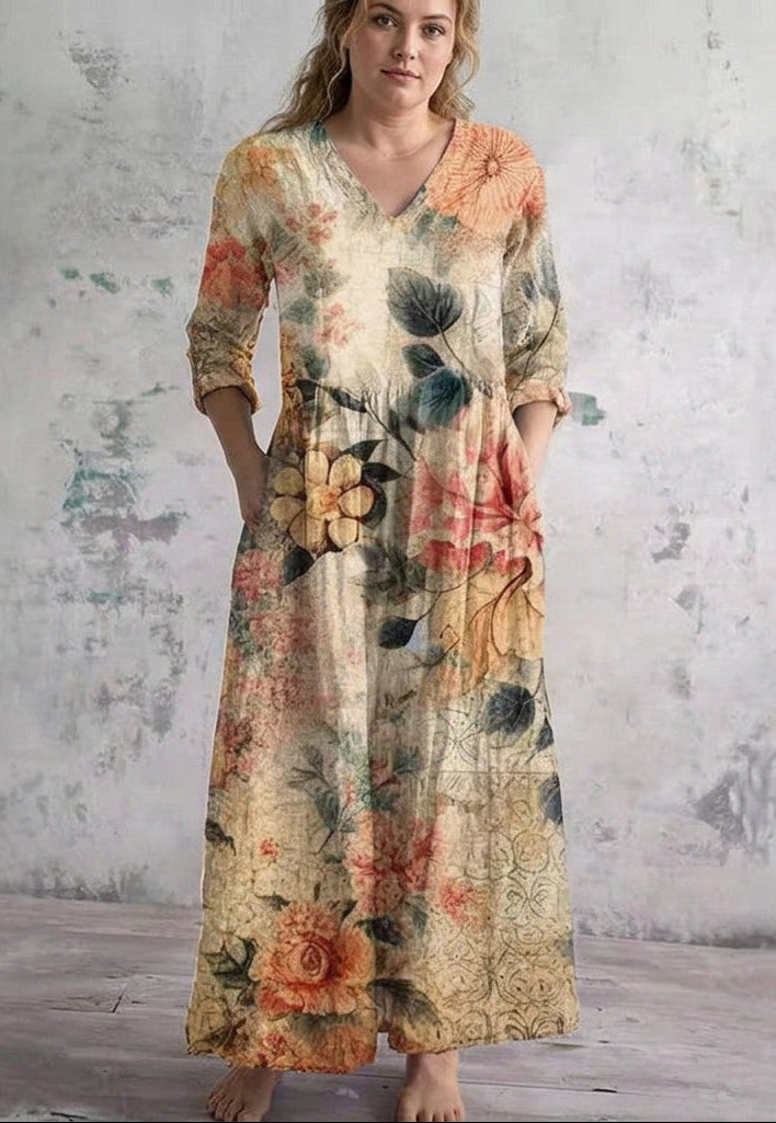 Vestido Largo Floración Vintage Rosavienne