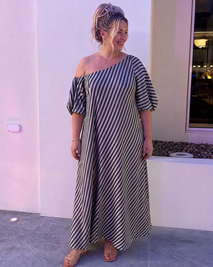 Vestido Midi de Rayas Manga Abullonada Zamrina
