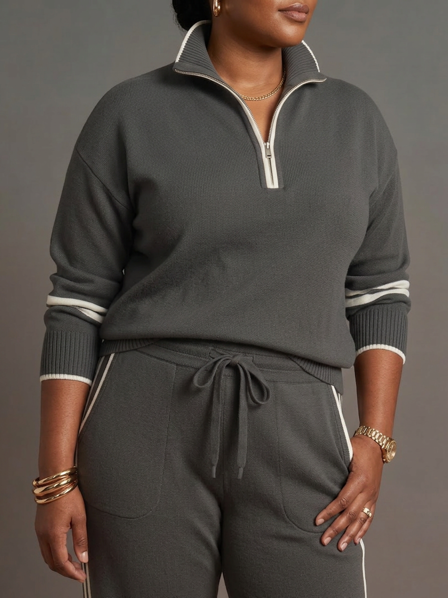 Rain | Conjunto Manga Larga con Cuello Zip y Pantalón a Rayas
