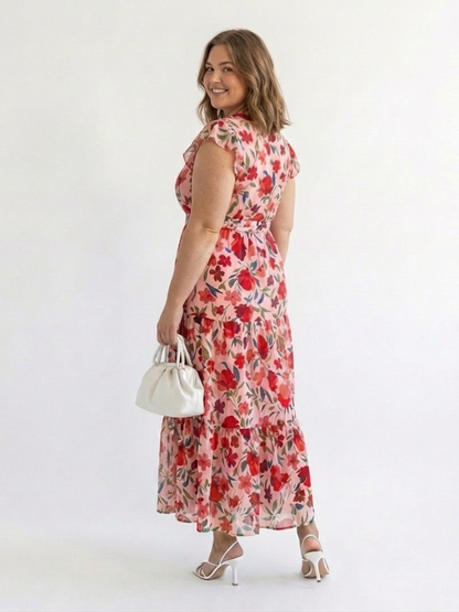 Lila | Vestido Midi Floral por Capas con Escote en V