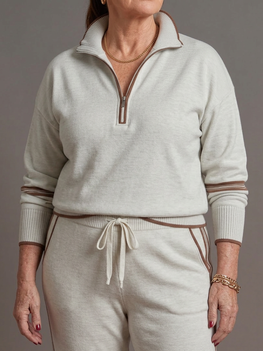 Rain | Conjunto Manga Larga con Cuello Zip y Pantalón a Rayas