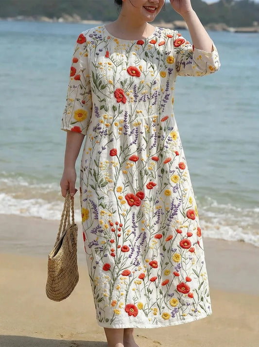 Vestido Largo Floral Cuello Redondo Christina