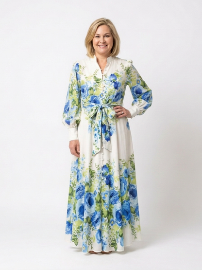 Harper | Vestido Maxi Floral con Botones y Manga Larga