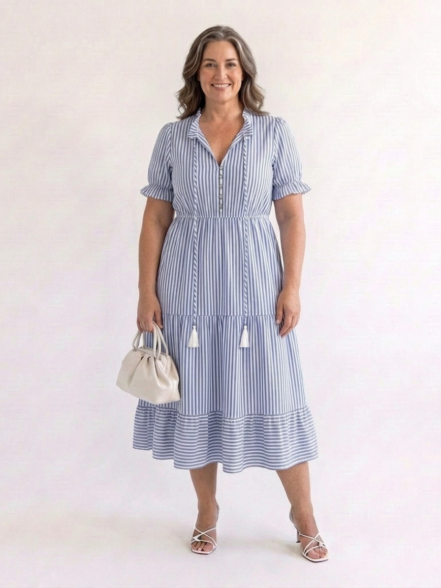 Dakota | Short Sleeve Striped Tiered Midi Dress