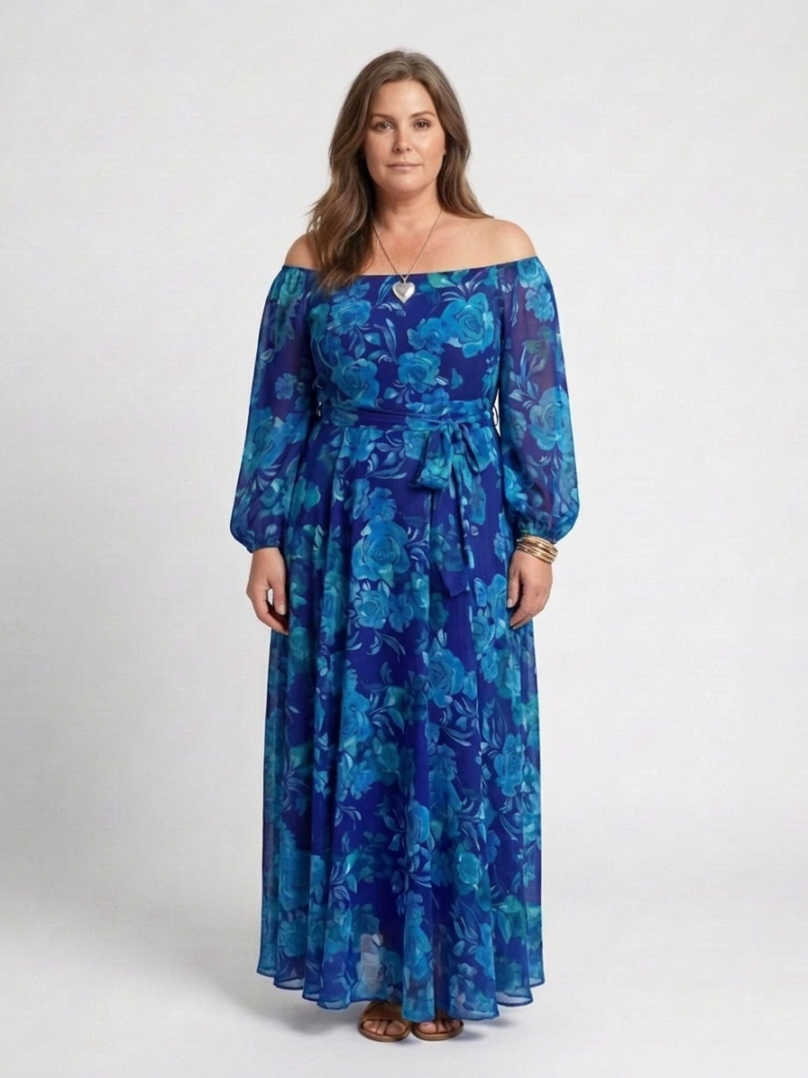 Aspen | Vestido Maxi Floral con Hombros al Aire