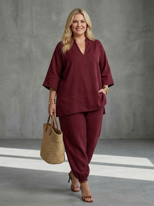Georgiana | Conjunto Túnica Escote V y Pantalón Fruncido