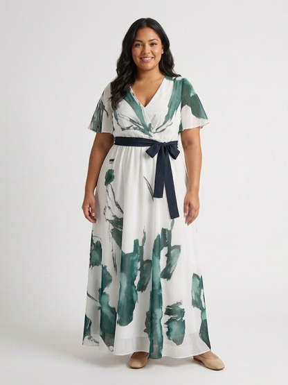 Madison | Vestido Maxi con Cinturón y Mangas Flutter