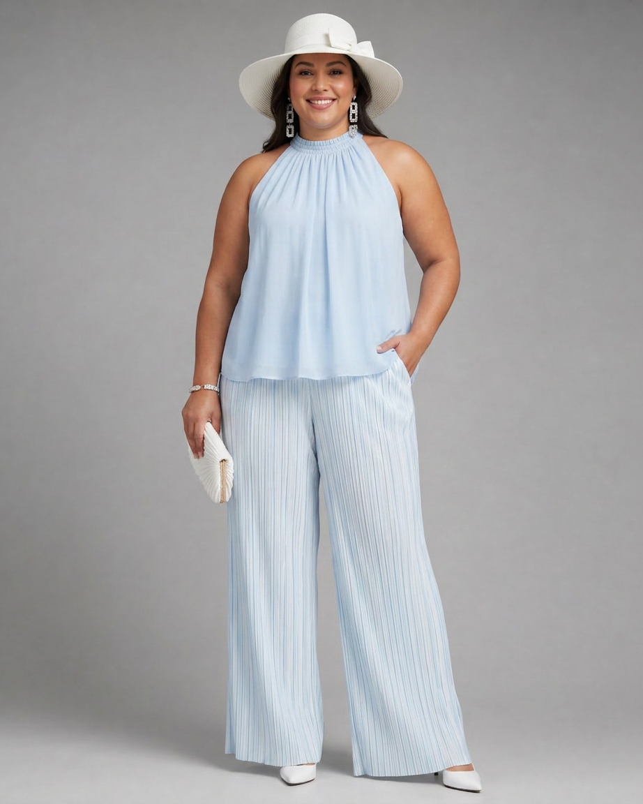Conjunto de Pantalón Escote Halter Plisado Sylmara