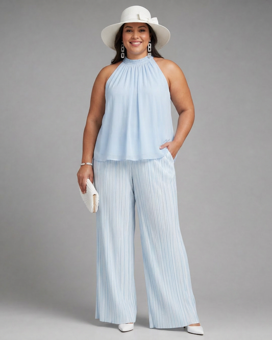 Conjunto de Pantalón Escote Halter Plisado Sylmara