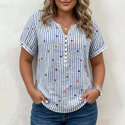 Olivia | Blusa a Rayas con Estampado de Corazones