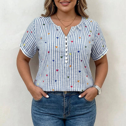 Olivia | Blusa a Rayas con Estampado de Corazones