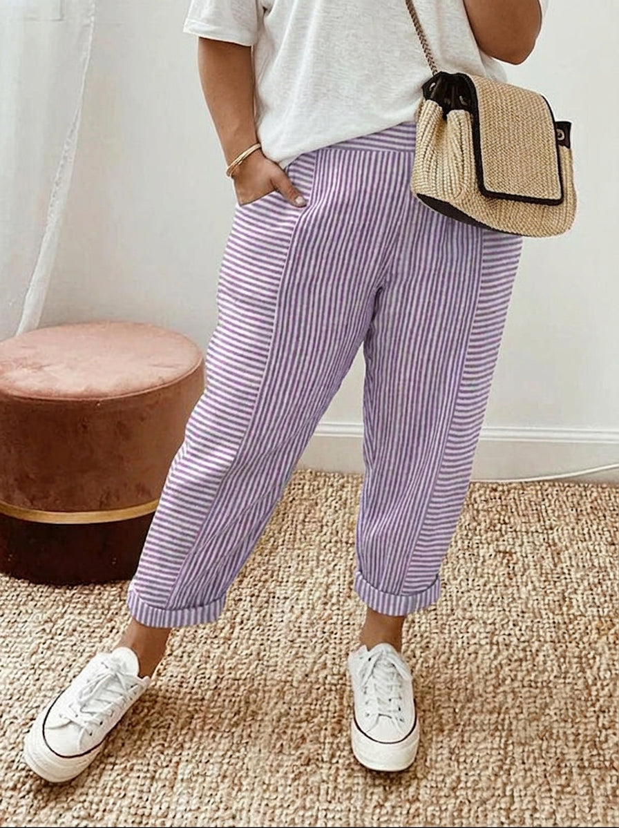 Luna | Pantalones Relajados con Rayas Lavanda