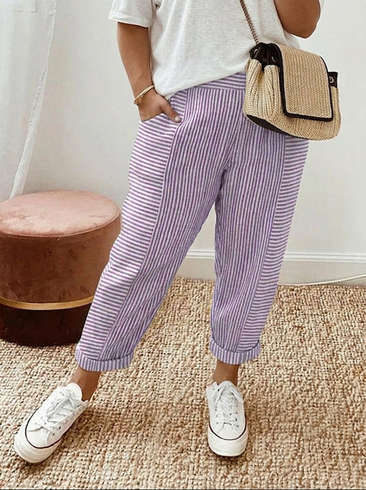 Luna | Pantalones Relajados con Rayas Lavanda