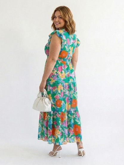 Lila | Vestido Midi Floral por Capas con Escote en V