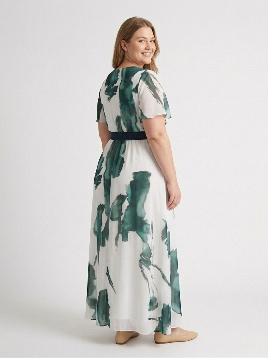 Madison | Vestido Maxi con Cinturón y Mangas Flutter