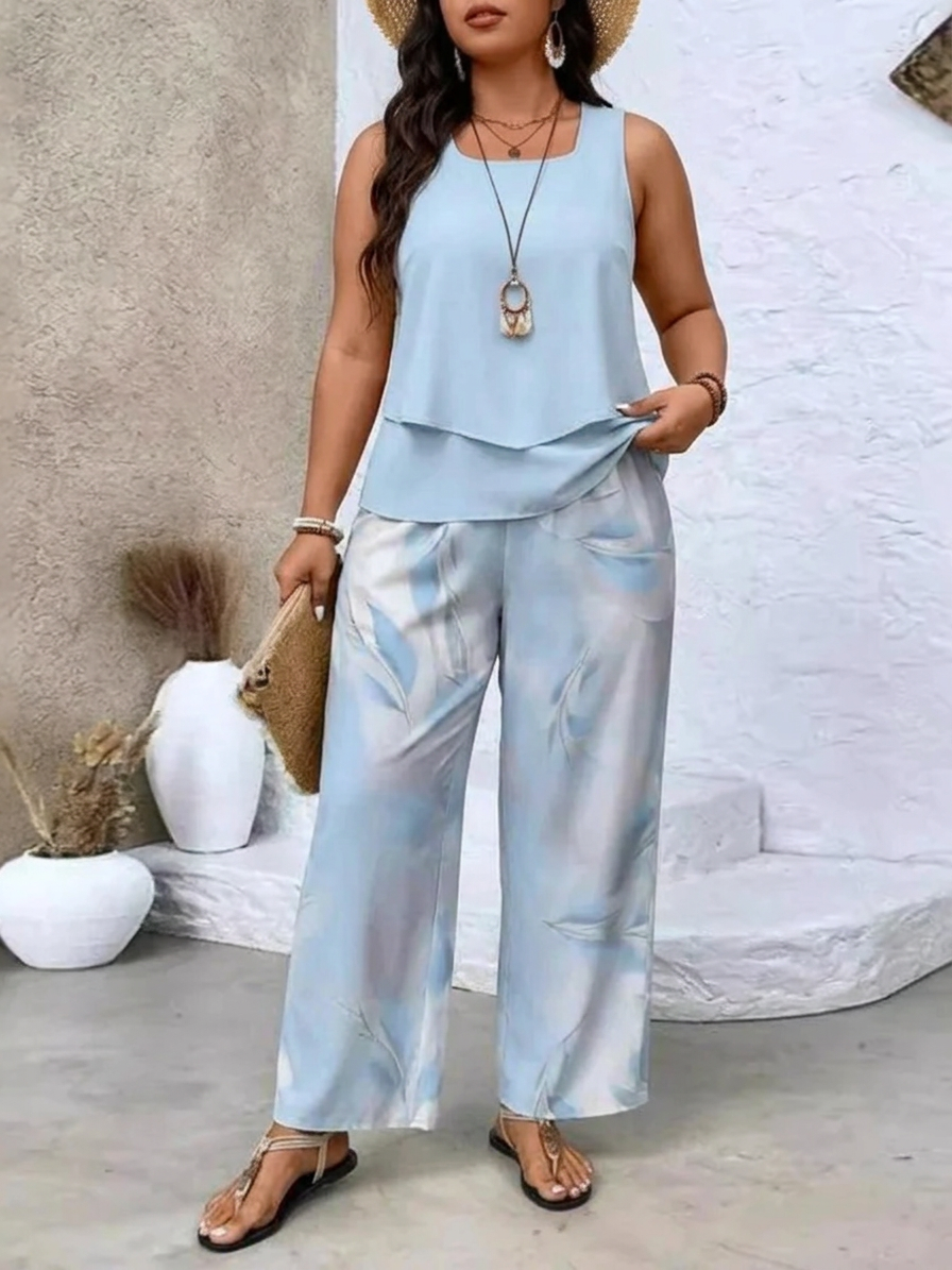 Ovelynra | Conjunto Top sin Mangas y Pantalón Ancho