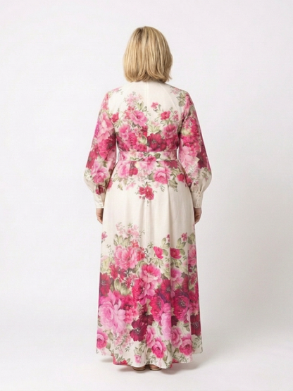 Kennedy | Vestido Maxi Floral con Cinturón y Manga Larga