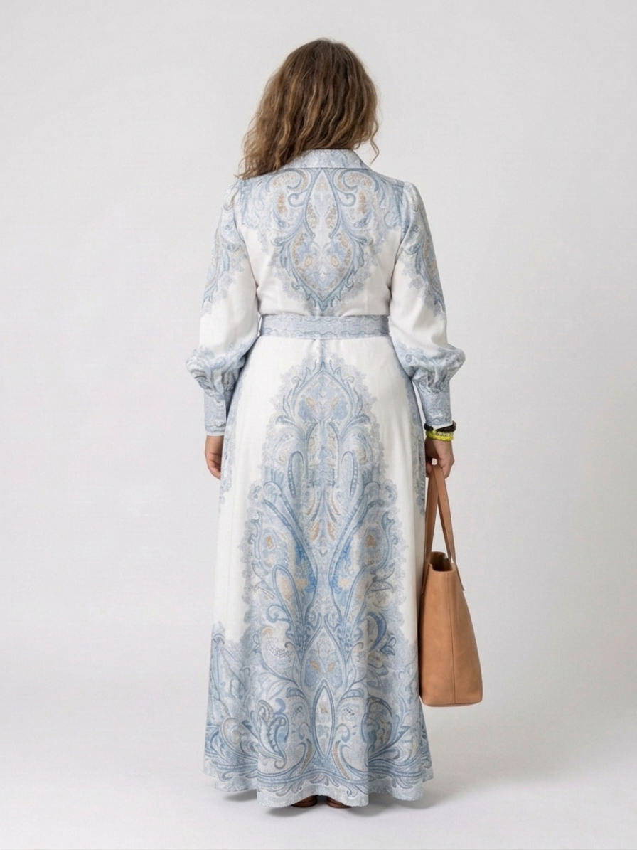 Sierra | High Neck Printed Long Sleeve Maxi Dress