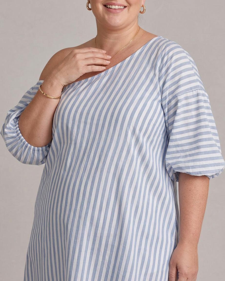 Vestido Midi de Rayas Manga Abullonada Zamrina