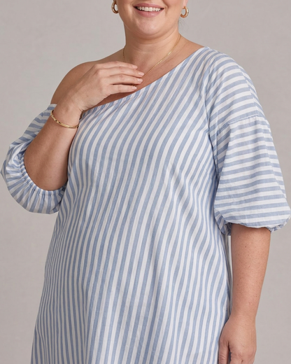 Vestido Midi de Rayas Manga Abullonada Zamrina