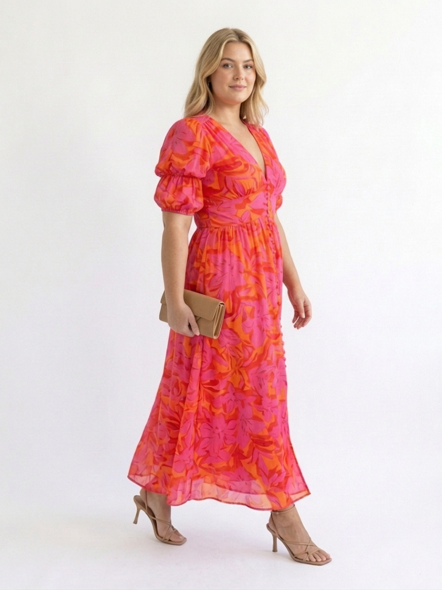 Willow | Vestido Midi Floral con Manga Abullonada