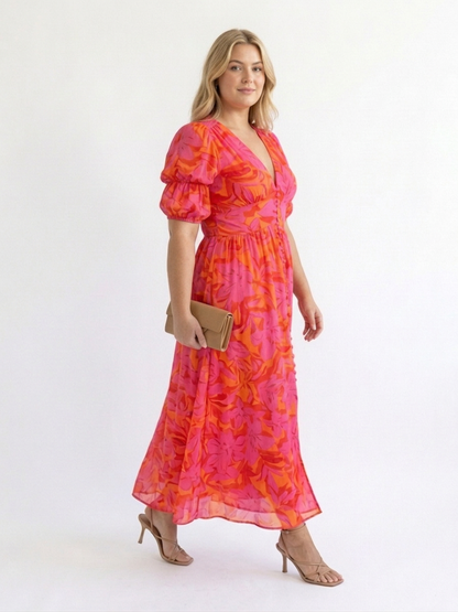 Willow | Vestido Midi Floral con Manga Abullonada