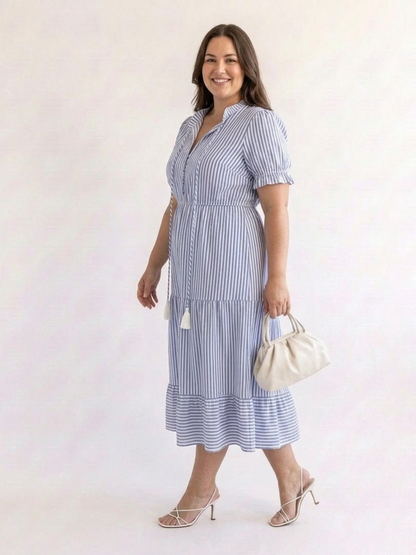 Dakota | Short Sleeve Striped Tiered Midi Dress