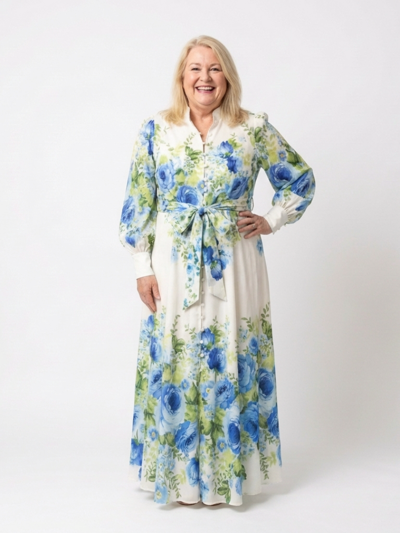 Harper | Vestido Maxi Floral con Botones y Manga Larga