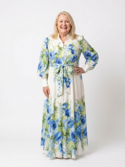 Harper | Vestido Maxi Floral con Botones y Manga Larga