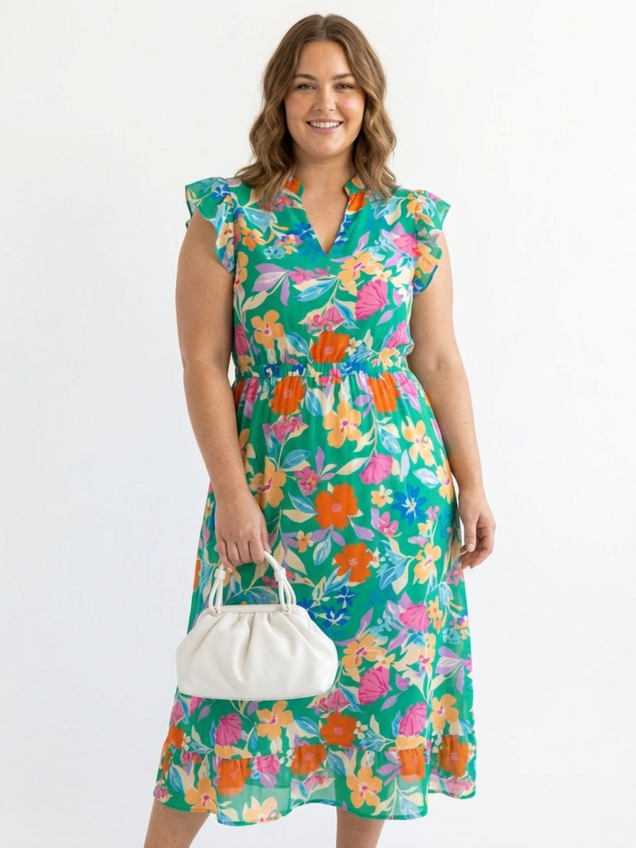 Lila | Vestido Midi Floral por Capas con Escote en V