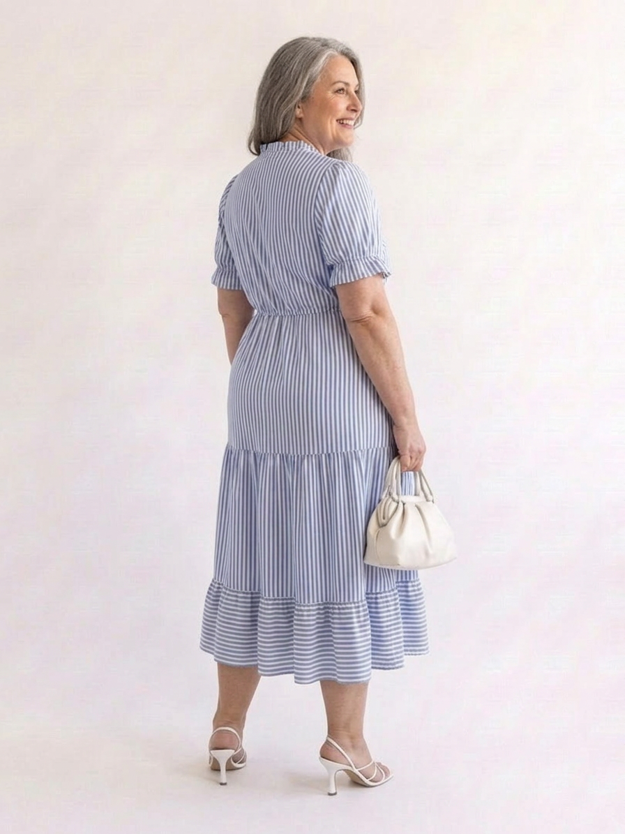 Dakota | Short Sleeve Striped Tiered Midi Dress