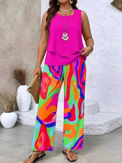 Ovelynra | Conjunto Top sin Mangas y Pantalón Ancho