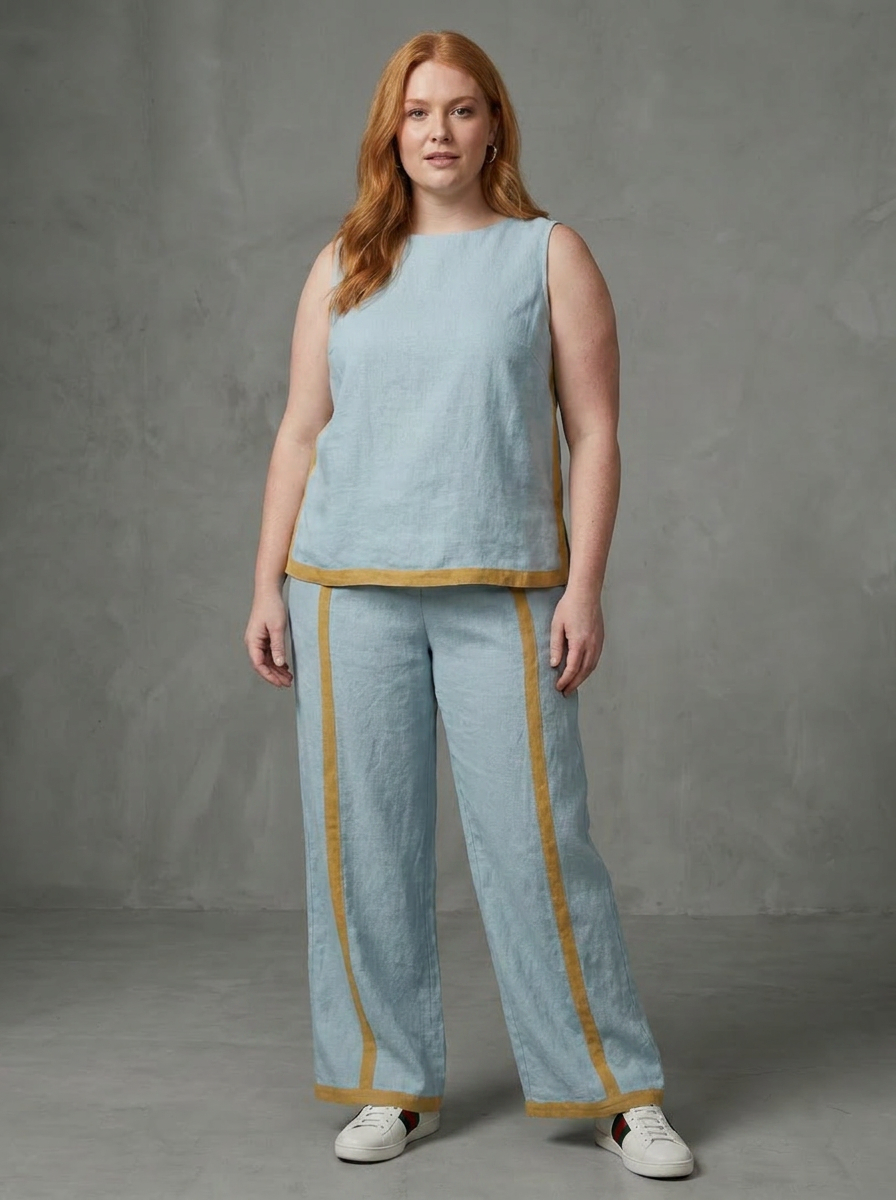 Inara | Conjunto Top Sin Mangas y Pantalón Ancho en Contraste