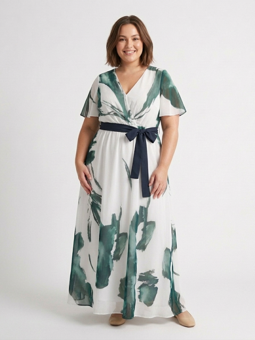 Madison | Vestido Maxi con Cinturón y Mangas Flutter
