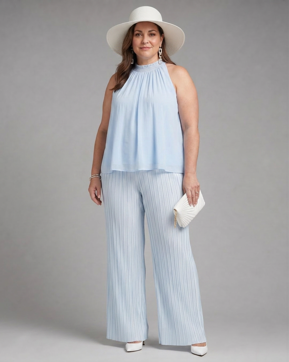 Conjunto de Pantalón Escote Halter Plisado Sylmara